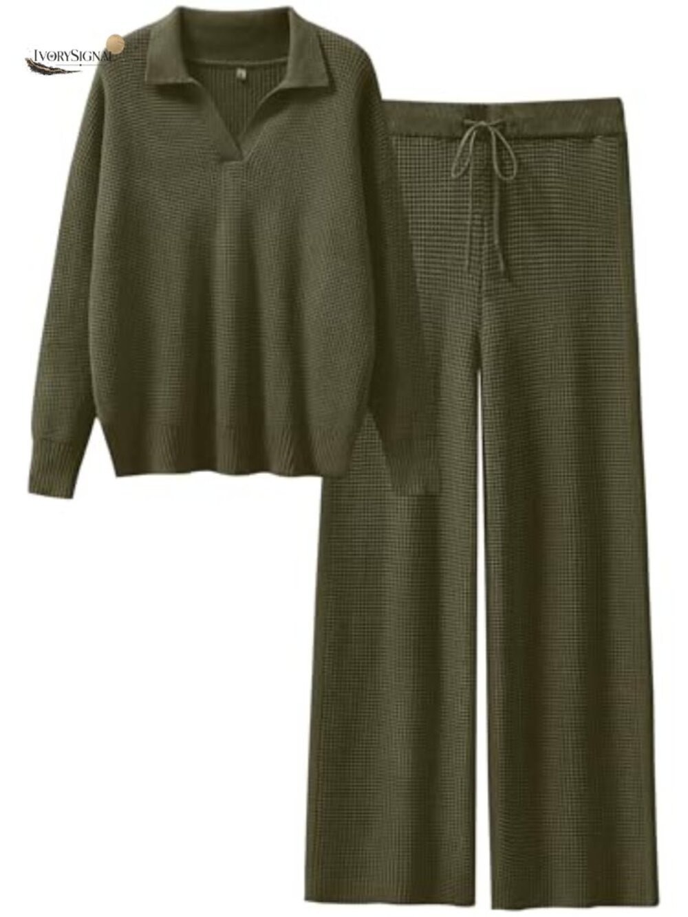 Women's 2 Piece Lounge Set Waffle Knit Sweater Wide Leg Pants